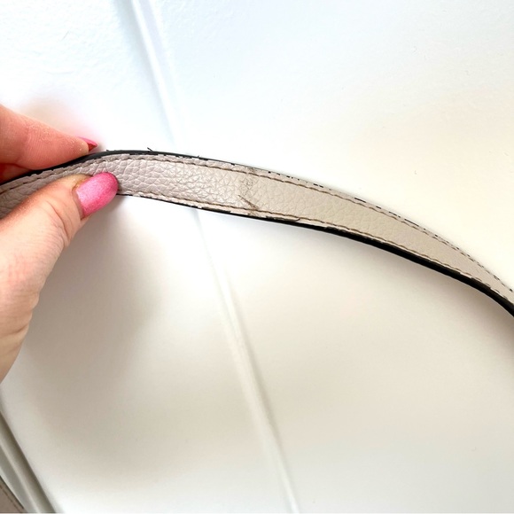 Nanette Lepore Scalloped Edge Studded Pebbled Grey Adjustable Strap Zipper Purse - Picture 10 of 16